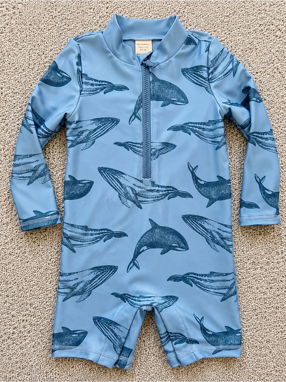 Carters Little Planet Infant Long Sleeve Swim Rashguard, Blue Whale Print